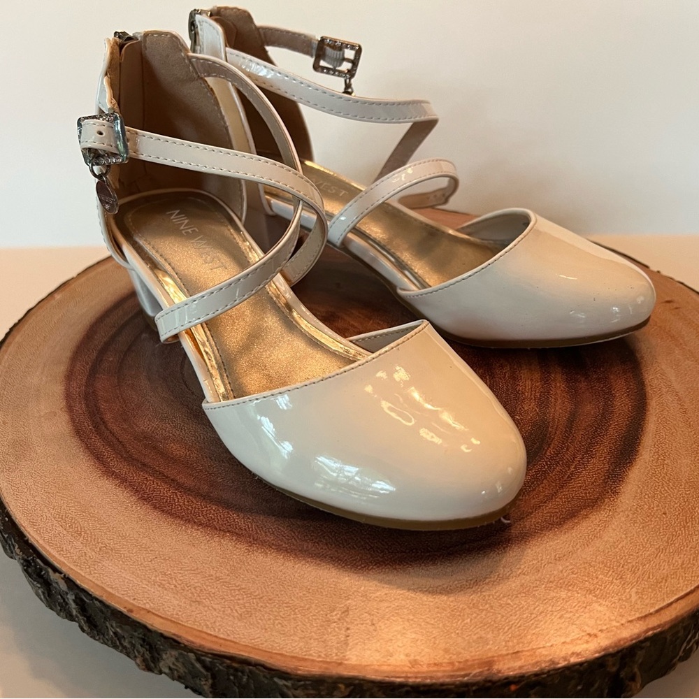 Nine West Girls White Patent Leather Strappy Dress Shoes Size 13M